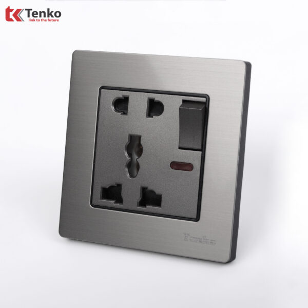 Ổ cắm đôi 3 chấu kèm công tắc Mặt Nhôm Phay Tenko TK-F71B-28 Xám Bóng