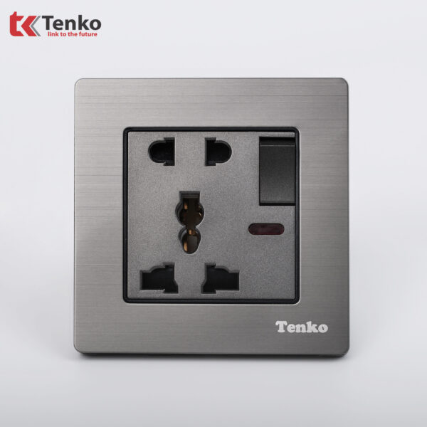 Ổ cắm đôi 3 chấu kèm công tắc Mặt Nhôm Phay Tenko TK-F71B-28 Xám Bóng