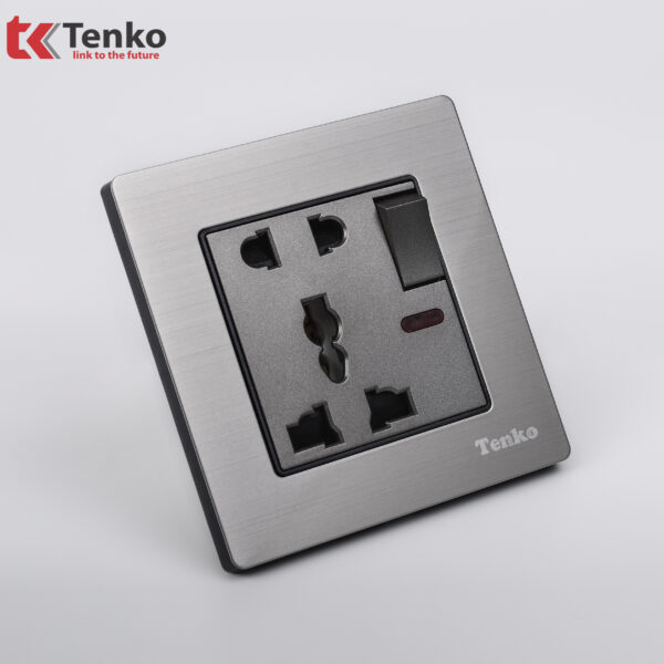 Ổ cắm đôi 3 chấu kèm công tắc Mặt Nhôm Phay Tenko TK-F71B-28 Xám Bóng