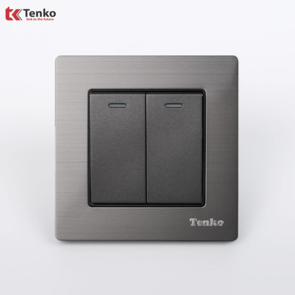 Công tắc 2 nút Mặt Nhôm Phay Tenko TK-F71B-02 Xám Bóng