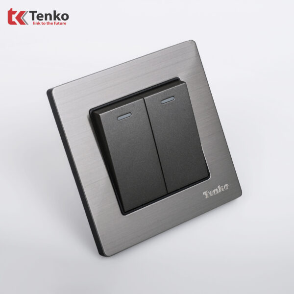 Công tắc 2 nút Mặt Nhôm Phay Tenko TK-F71B-02 Xám Bóng