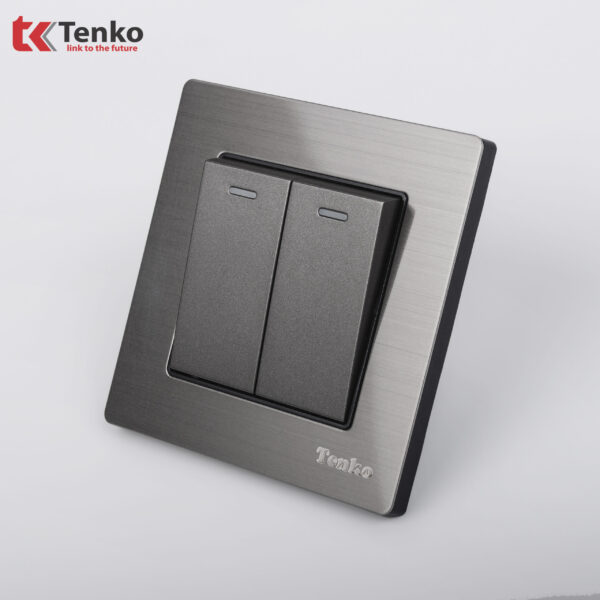 Công tắc 2 nút Mặt Nhôm Phay Tenko TK-F71B-02 Xám Bóng