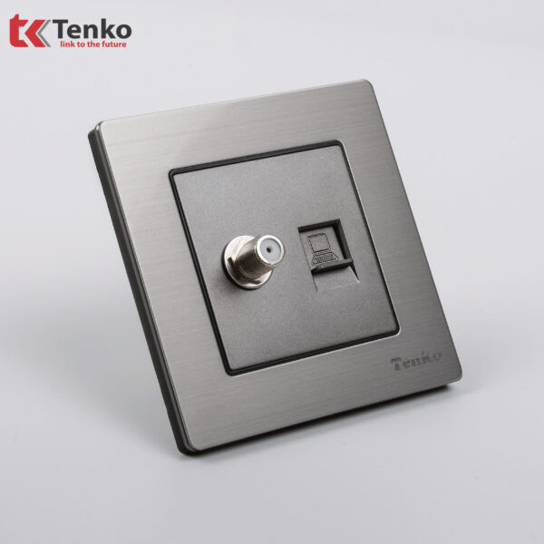 Ổ cắm truyền hình + Ổ cắm mạng Mặt Nhôm Phay Tenko TK-F71B-51 Xám Bóng