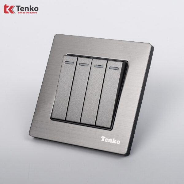 Công tắc 4 nút Mặt Nhôm Phay Tenko TK-F71B-04 Xám Bóng