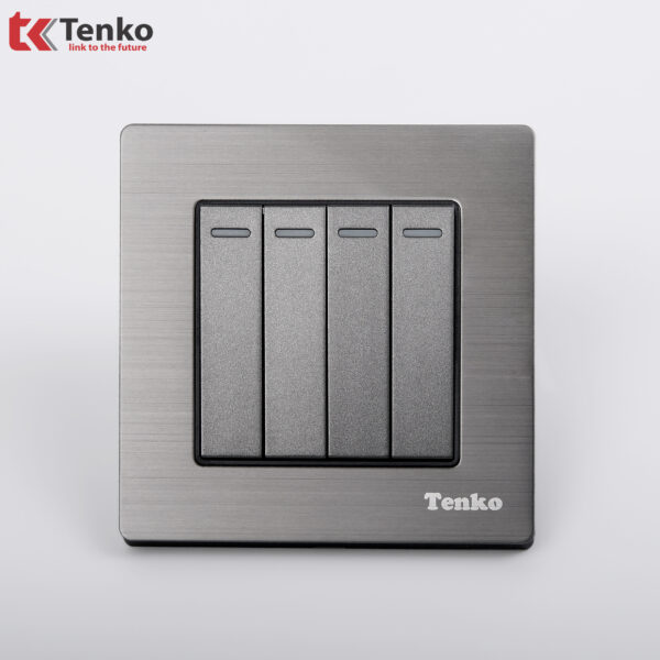 Công tắc 4 nút Mặt Nhôm Phay Tenko TK-F71B-04 Xám Bóng