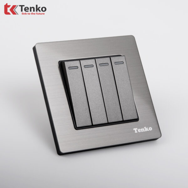 Công tắc 4 nút Mặt Nhôm Phay Tenko TK-F71B-04 Xám Bóng