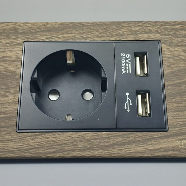 Ổ Cắm Điện Chống Giật Chuẩn Đức Tích Hợp 2 Cổng USB Sạc 5V Vân Gỗ Tenko TK-C6A-065