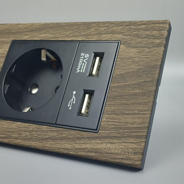 Ổ Cắm Điện Chống Giật Chuẩn Đức Tích Hợp 2 Cổng USB Sạc 5V Vân Gỗ Tenko TK-C6A-065