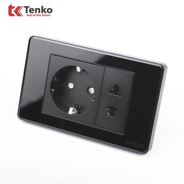 Ổ Điện Đôi 2 Chấu Chuẩn Đức Âm tường Thương Hiệu Nhật Bản Mặt Nhựa TENKO TK-C9-059 Đen