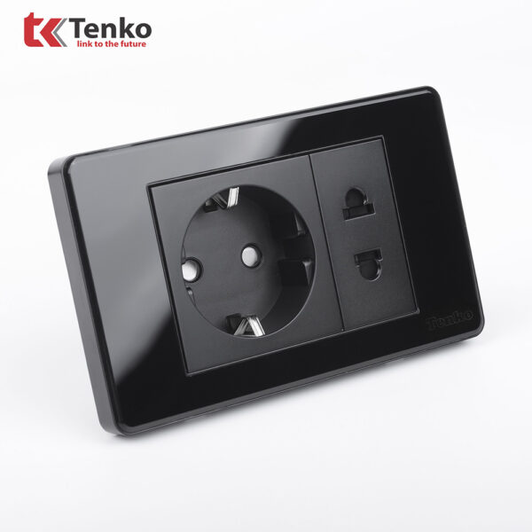 Ổ Điện Đôi 2 Chấu Chuẩn Đức Âm tường Thương Hiệu Nhật Bản Mặt Nhựa TENKO TK-C9-059 Đen