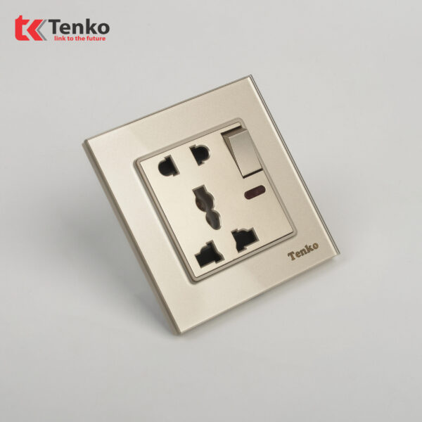 Ổ Cắm Đôi 3 Chấu Kèm Công Tắc Mặt Kính Cường Lực Tenko TK-F71D-28 Vàng