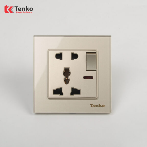 Ổ Cắm Đôi 3 Chấu Kèm Công Tắc Mặt Kính Cường Lực Tenko TK-F71D-28 Vàng