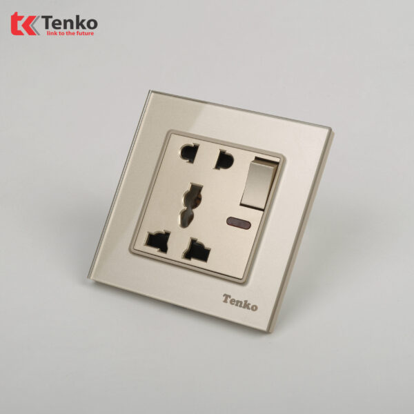 Ổ Cắm Đôi 3 Chấu Kèm Công Tắc Mặt Kính Cường Lực Tenko TK-F71D-28 Vàng