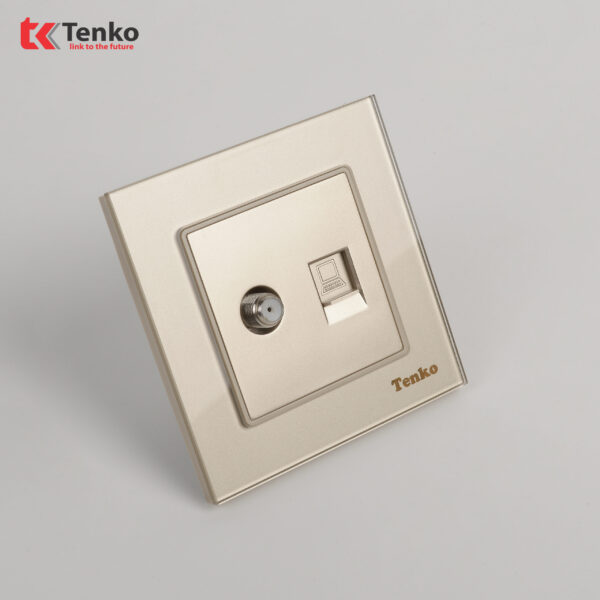 Ổ Cắm Truyền hình + Ổ Cắm Mạng Mặt Kính Cường Lực Tenko TK-F71D-51 Vàng