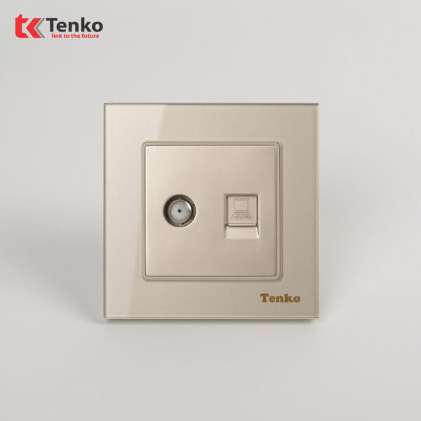 Ổ Cắm Truyền hình + Ổ Cắm Mạng Mặt Kính Cường Lực Tenko TK-F71D-51 Vàng