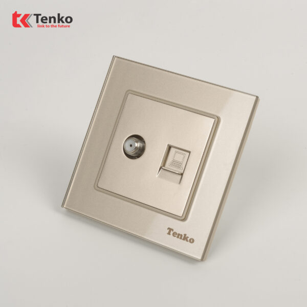 Ổ Cắm Truyền hình + Ổ Cắm Mạng Mặt Kính Cường Lực Tenko TK-F71D-51 Vàng