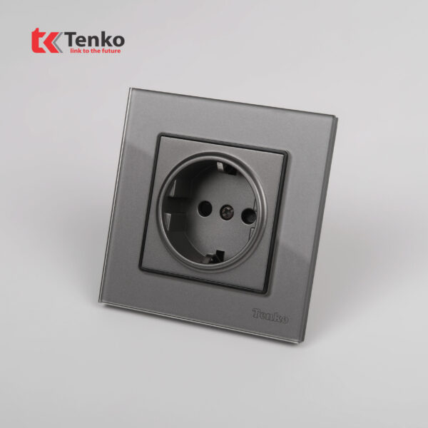 Ổ Cắm Chuẩn Đức Schuko Mặt Kính Cường Lực Tenko TK-F71D-20 Xám