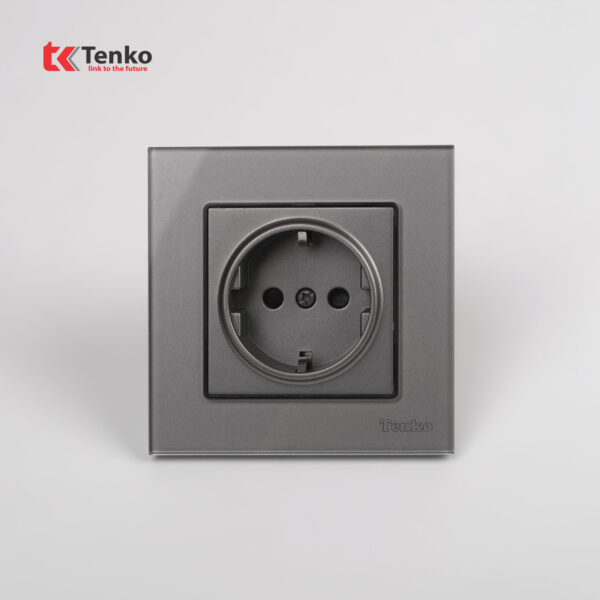 Ổ Cắm Chuẩn Đức Schuko Mặt Kính Cường Lực Tenko TK-F71D-20 Xám