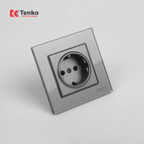 Ổ Cắm Chuẩn Đức Schuko Mặt Kính Cường Lực Tenko TK-F71D-20 Xám