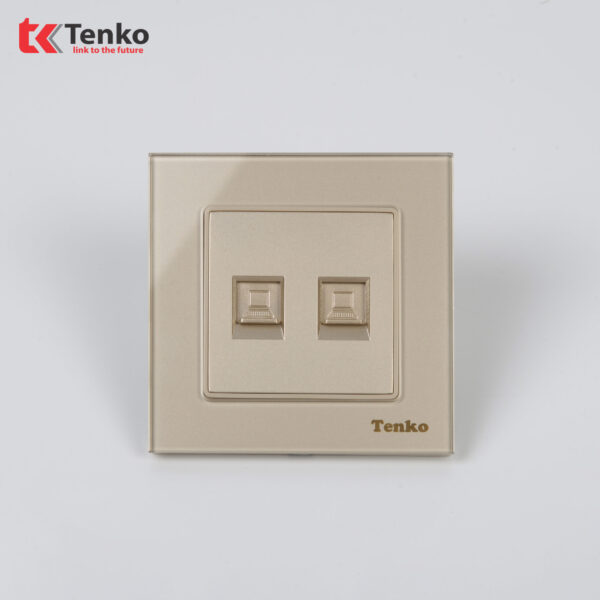 2 Ổ Cắm Mạng Mặt Kính Cường Lực Tenko TK-F71D-52 Vàng