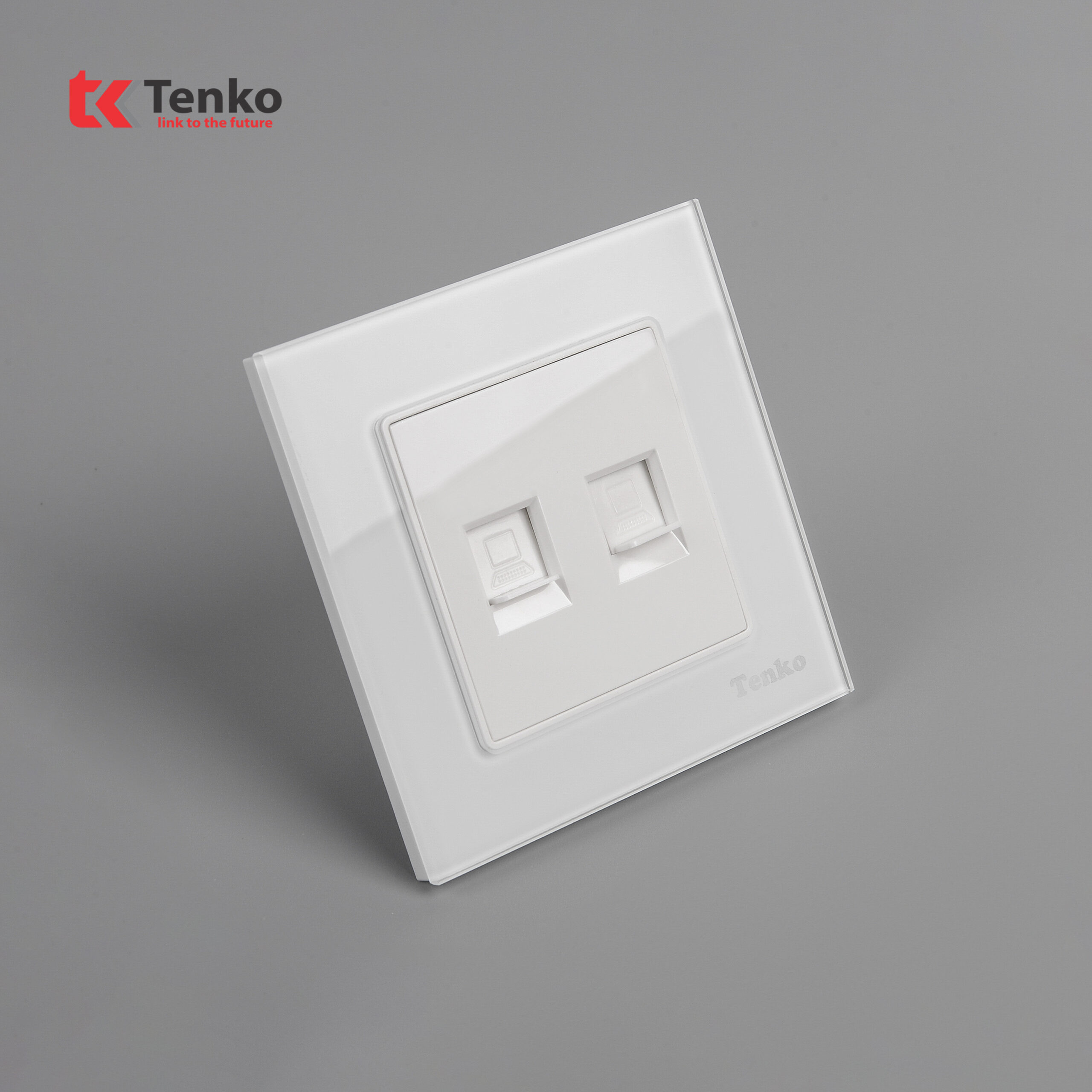 2 Ổ Cắm Mạng Mặt Kính Cường Lực Tenko TK-F71D-52 Trắng