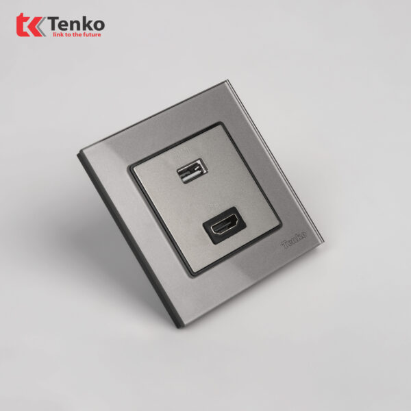 Ổ Cắm HDMI + USB Mặt Kính Cường Lực Tenko TK-F71D-76 Xám