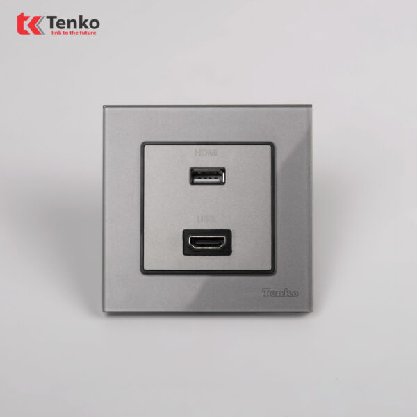 Ổ Cắm HDMI + USB Mặt Kính Cường Lực Tenko TK-F71D-76 Xám