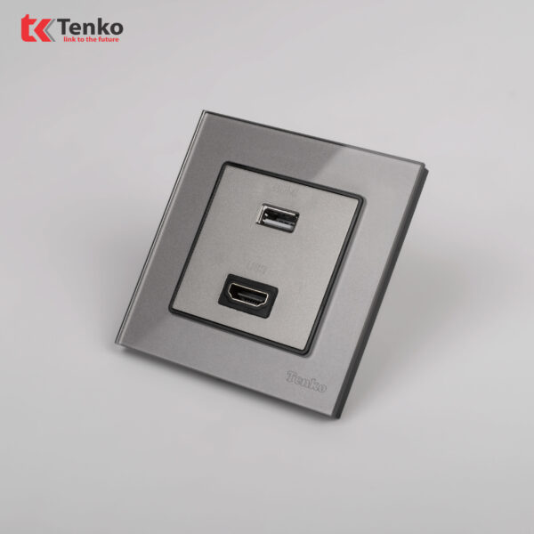 Ổ Cắm HDMI + USB Mặt Kính Cường Lực Tenko TK-F71D-76 Xám