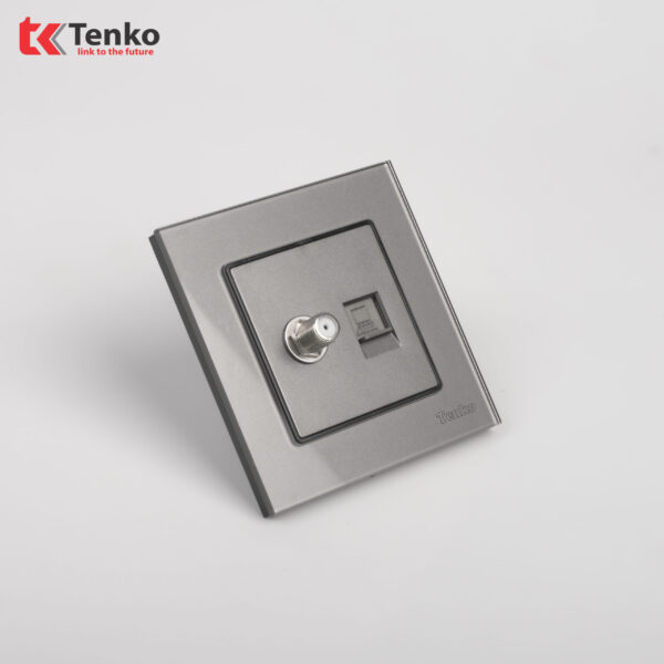 Ổ Cắm Truyền Hình + Ổ Cắm Mạng Mặt Kính Cường Lực Tenko TK-F71D-51 Xám
