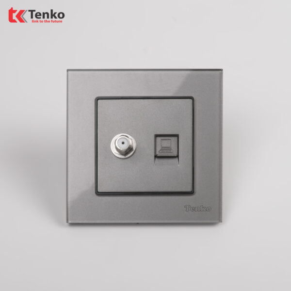 Ổ Cắm Truyền Hình + Ổ Cắm Mạng Mặt Kính Cường Lực Tenko TK-F71D-51 Xám