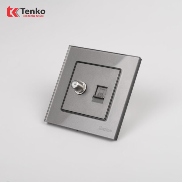 Ổ Cắm Truyền Hình + Ổ Cắm Mạng Mặt Kính Cường Lực Tenko TK-F71D-51 Xám