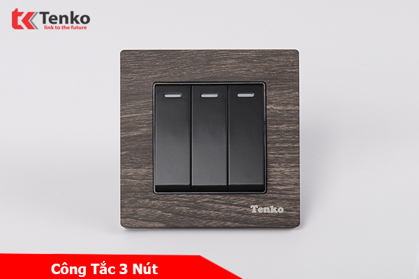 Công Tắc 3 Nút Mặt Vuông Vân Gỗ Tenko TK-F71A-03