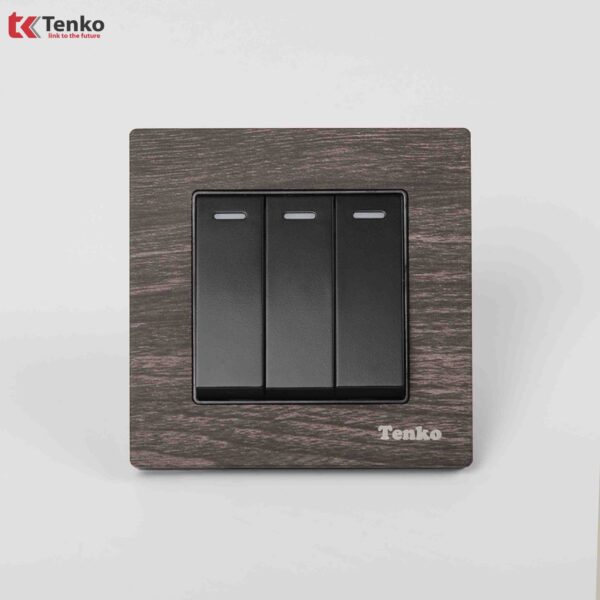 Công Tắc 3 Nút Mặt Vuông Vân Gỗ Tenko TK-F71A-03