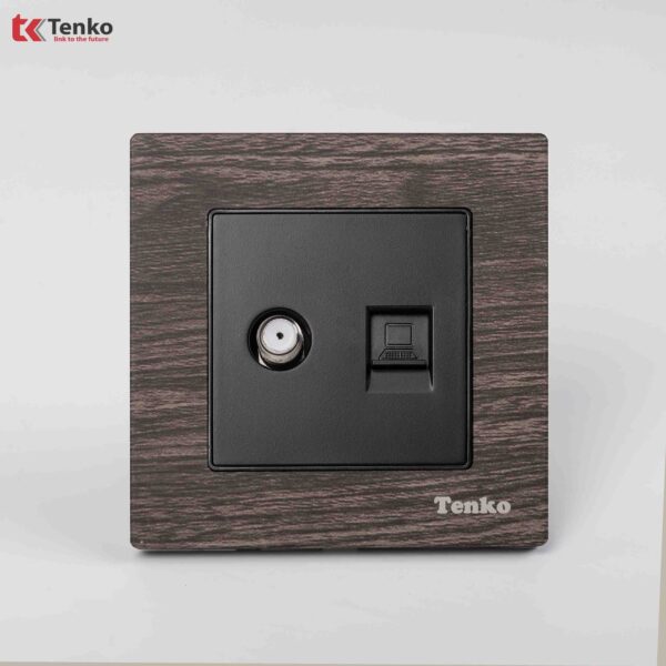 Ổ Cắm Truyền Hình + Ổ Cắm Mạng Mặt Vân Gỗ Tenko TK-F71A-51