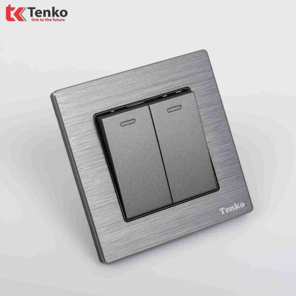 Công tắc 2 nút Mặt Nhôm Phay Tenko TK-F71B-02 Xám Xước