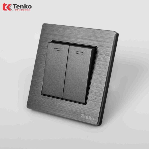 Công tắc 2 nút Mặt Nhôm Phay Tenko TK-F71B-02 Xám Xước