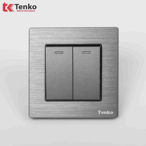 Công tắc 2 nút Mặt Nhôm Phay Tenko TK-F71B-02 Xám Xước
