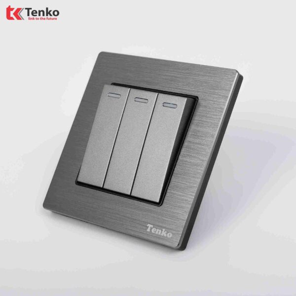 Công tắc 3 nút Mặt Nhôm Phay Tenko TK-F71B-03 Xám Xước