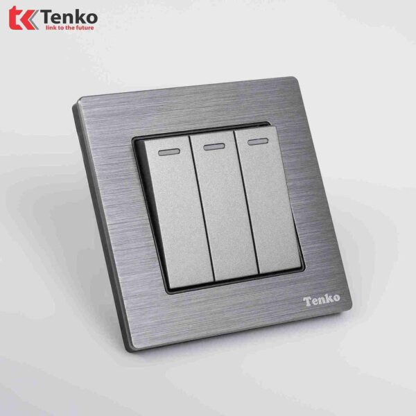 Công tắc 3 nút Mặt Nhôm Phay Tenko TK-F71B-03 Xám Xước