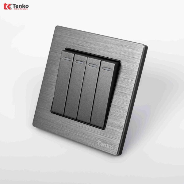 Công tắc 4 nút Mặt Nhôm Phay TK-F71B-04 Xám Xước