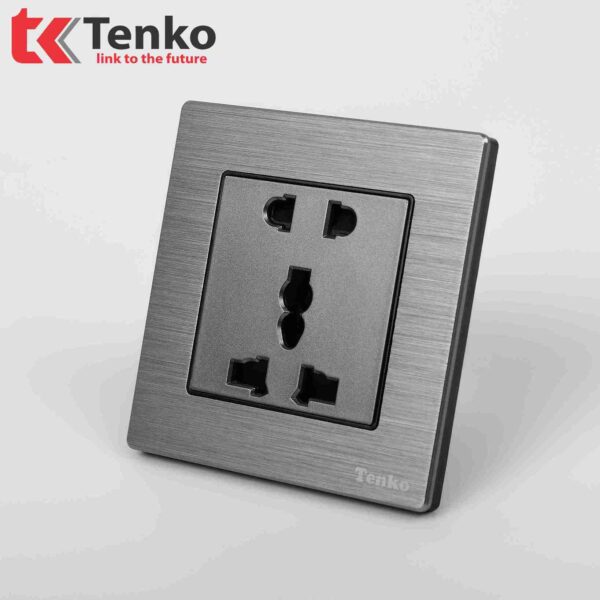 Ổ cắm đôi 3 chấu Mặt Nhôm Phay Tenko TK-F71B-18 Xám Xước