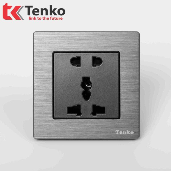 Ổ cắm đôi 3 chấu Mặt Nhôm Phay Tenko TK-F71B-18 Xám Xước