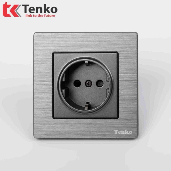 Ổ Cắm Chuẩn Đức Schuko Mặt Hợp Kim Tenko TK-F71B-20 Xám Xước