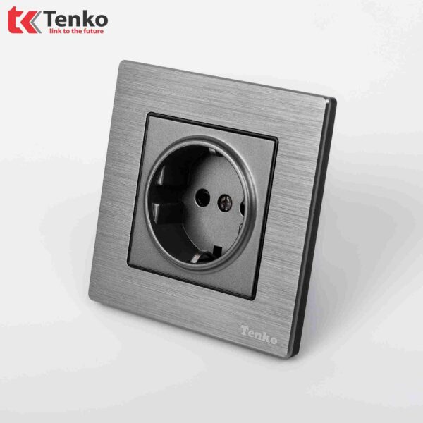 Ổ Cắm Chuẩn Đức Schuko Mặt Hợp Kim Tenko TK-F71B-20 Xám Xước