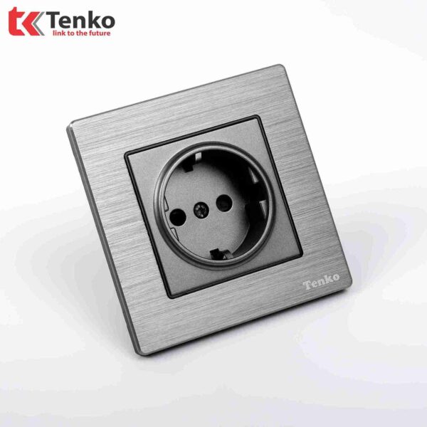 Ổ Cắm Chuẩn Đức Schuko Mặt Hợp Kim Tenko TK-F71B-20 Xám Xước