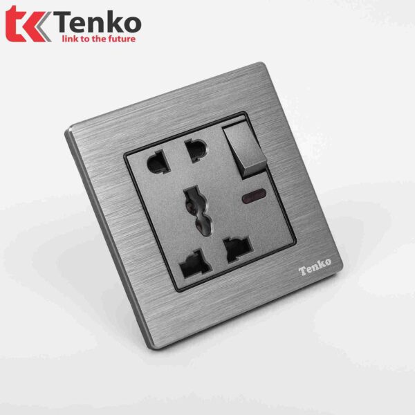 Ổ cắm đôi 3 chấu kèm công tắc Mặt Nhôm Phay Tenko TK-F71B-28 Xám Xước
