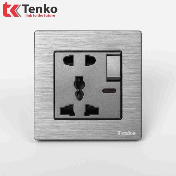 Ổ cắm đôi 3 chấu kèm công tắc Mặt Nhôm Phay Tenko TK-F71B-28 Xám Xước