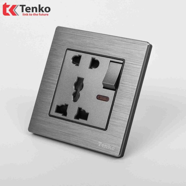 Ổ cắm đôi 3 chấu kèm công tắc Mặt Nhôm Phay Tenko TK-F71B-28 Xám Xước