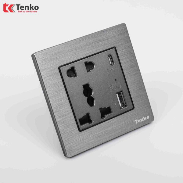 Ổ cắm đôi tích hợp USB Mặt Nhôm Phay Tenko TK-F71B-44 Xám Xước