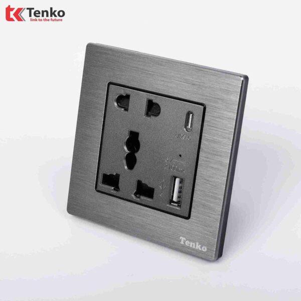 Ổ cắm đôi tích hợp USB Mặt Nhôm Phay Tenko TK-F71B-44 Xám Xước